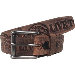GENUINE COWHIDE LEATHER "LIVE TO RIDE" EMBOSSED BELT 40MM BROWN #1040